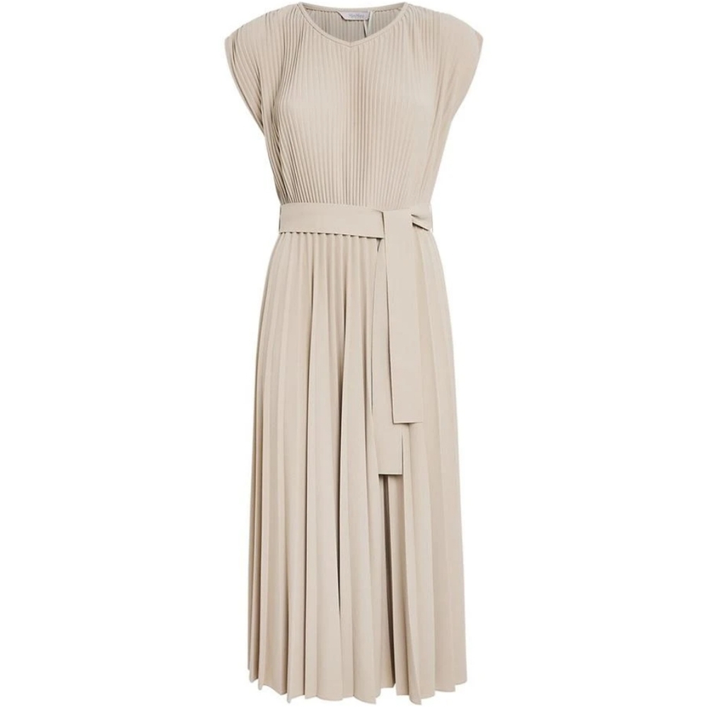 Max Mara Beige Jersey Pleated Midi Dress NWT Sz M - Picture 6 of 6